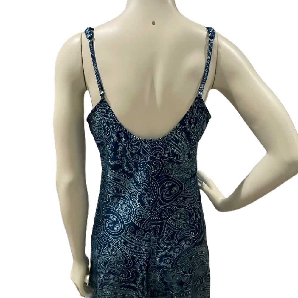 Morgan Taylor Blue Paisley Floral Nightgown Slip Dress M Side Slit Adjustable - Picture 14 of 16